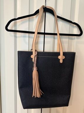 Consuela Black Tote with Tan Handles and Tassel Charm